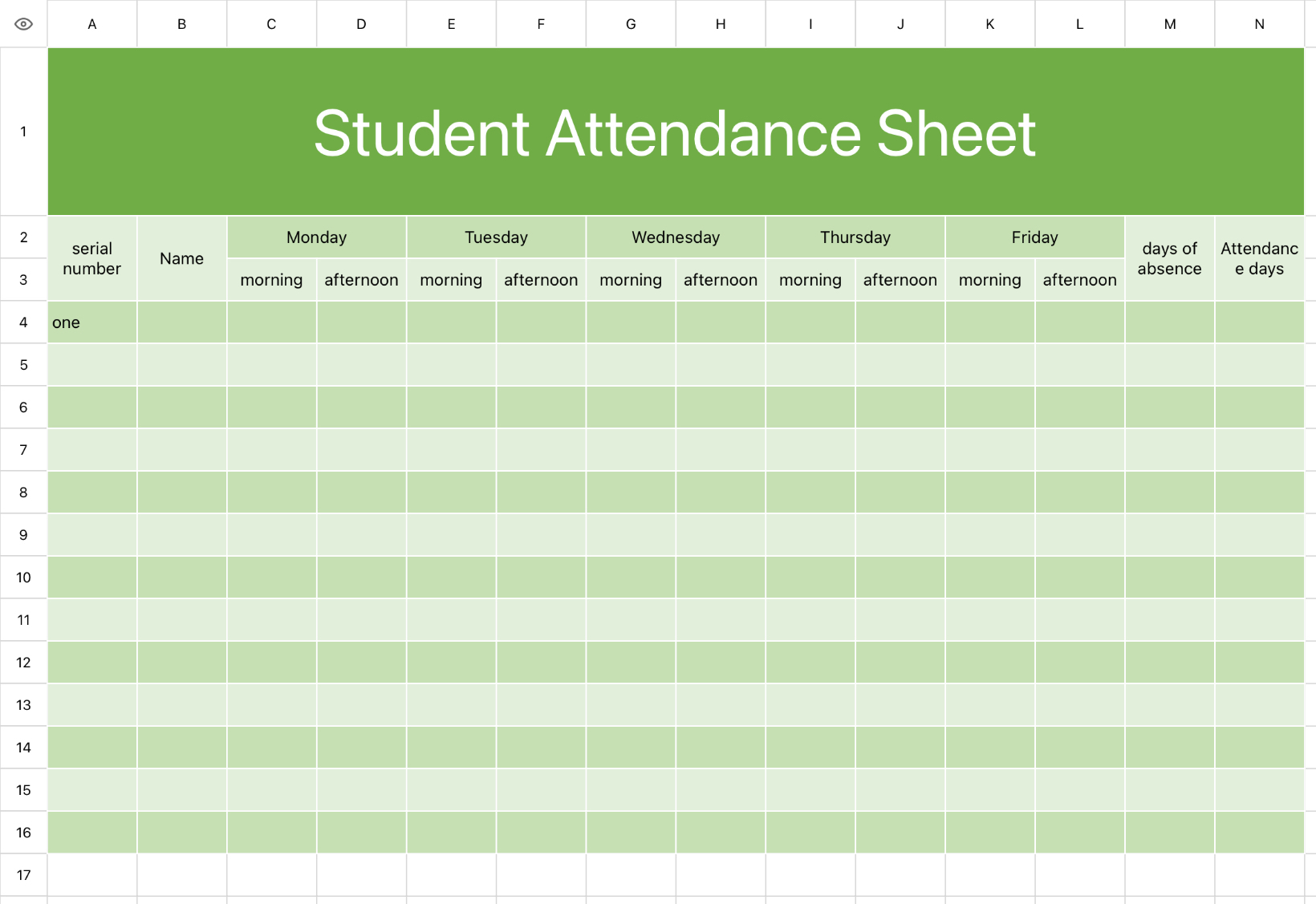 Student Attendance Sheet